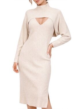 Banana Republic Ribbed Cutout Sweater Dress Women's Large Cream 2 Piece Knit Set